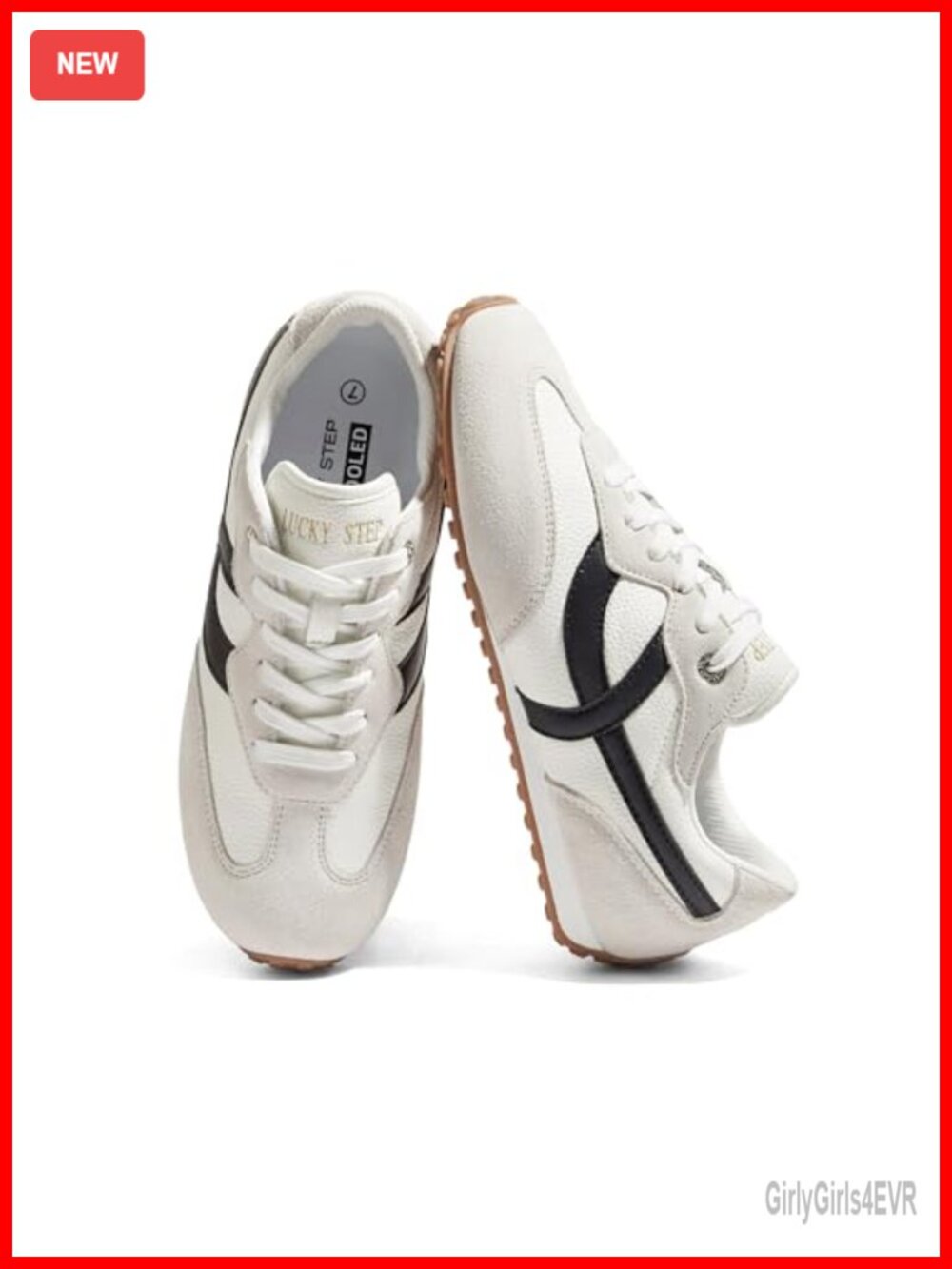 LUCKY STEP Women's Fashion Sneakers PU Leather Suede Retro Walking Shoes